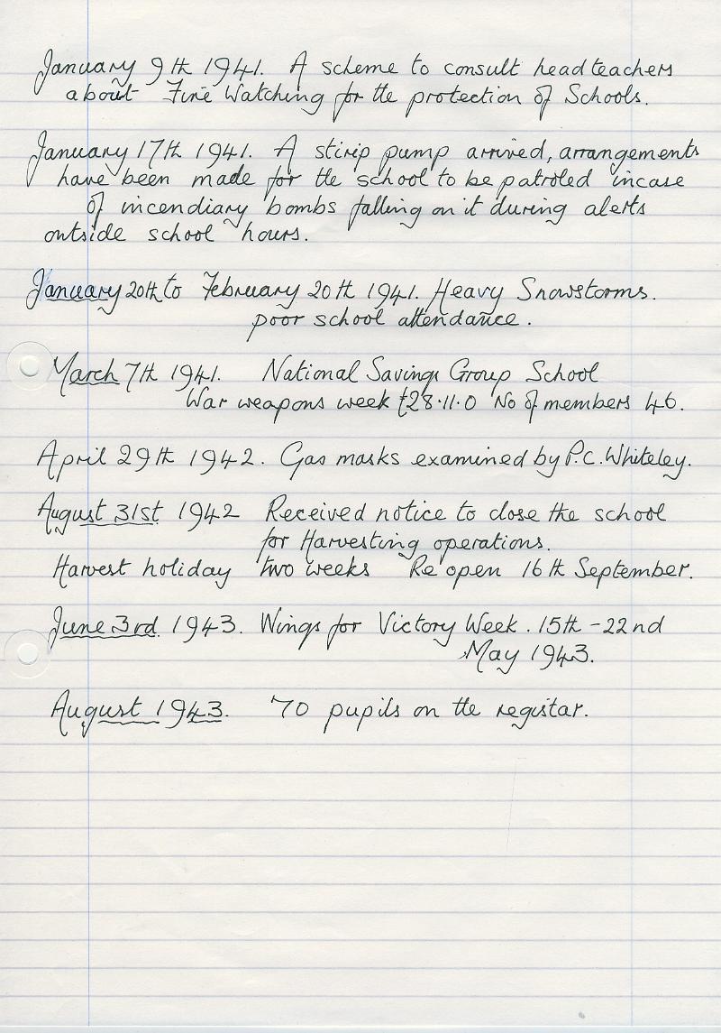 Log Book 1941-43.JPG - Extracts from Long Preston Endowed School Log Book 1941-43
